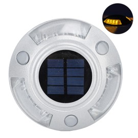 Solar Deck Lights Driveway Dock Lights 12 Led IP68 Waterproof Outdoor Warning Step Lights for Driveway Sidewalk Garden Pathway Yard Silver Yellow Light