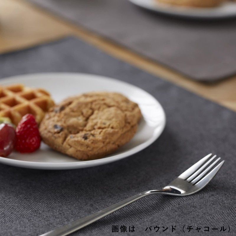 Quarter Report Washable Fabric Placemat Bound Charcoal Reversible Jacquard Herringbone