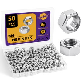M6-1.0mm Hex Nuts, 50Pcs Metal Nuts, Steel Nut, (18-8) 304 Stainless Steel Nuts Set, Machine Screw Hex Nuts, Assorted Hardware Nuts Sets for Bolt for Furniture, Car and Construction
