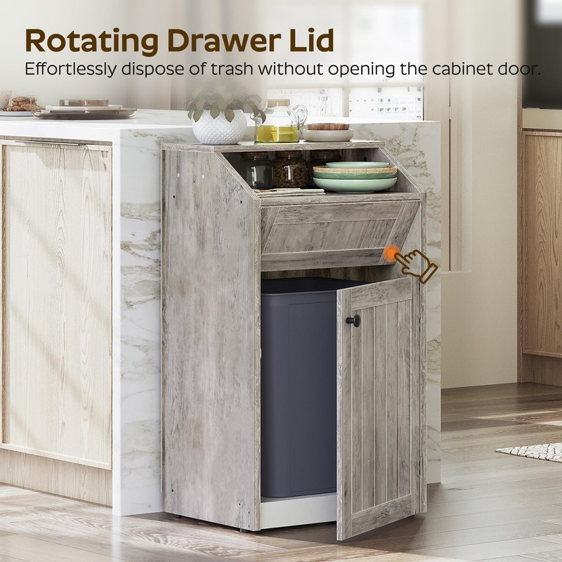 YATINEY Trash Cabinet, Freestanding Trash Can Cabinet, Wooden Recycling with