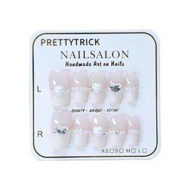 Salon Effect Purely Handmade Press On Nails 2cm Short White With Pearl False Nails Fashion French Manicure Adhesive Nail Tips 10 pieces (Love Puff, M)