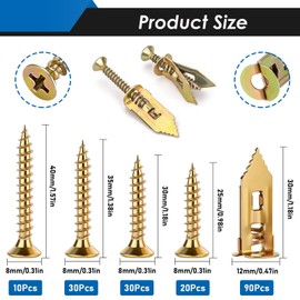 Eoppen 180Pcs Self Drilling Drywall Anchors with Screws Kit, Metal Expansion Bolt for Drywall, Zinc Plated Steel Drywall Anchors No Drilling Required Holds Up to 66lbs
