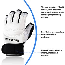 FOCLASSIC Taekwondo Sparring Gloves Taekwondo Karate Gloves WTF Training Martial Arts Boxing TKD Punch Bag Mitts Fingerless Gloves for Women Men Kids (White, S)