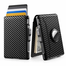 RFID Blocking Carbon Fiber Wallet for Cards and Cash - Pop-Up Bifold Card Holder for Daily Carry and Travel