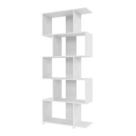 Manhattan Comfort Petrolina Bookshelf with 5 Zig-Zag Cubbies & Open Shelves, Unique Mid Century Modern Bookcase, Ideal for Living Room, Office, Bedroom, Display Ornaments, Trophies, Photos, White