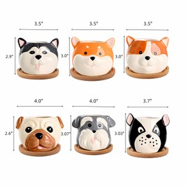 ETAKISH Dog Planter Pots - 6 Pack Ceramic Succulent Pots with Drainage and Saucers, Cute Flower Pots for Indoor Plants, Small Plant Pots Dog Vase for Succulent, Cactus, Garden, Home Decor, Gift Set