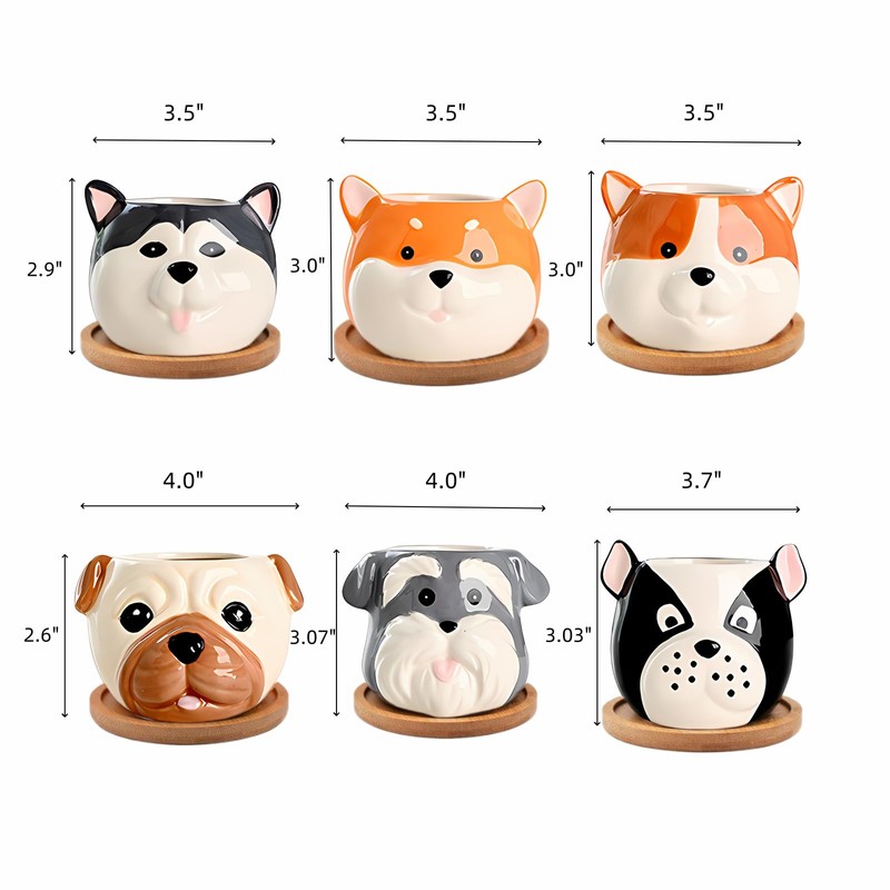 ETAKISH Dog Planter Pots - 6 Pack Ceramic Succulent Pots