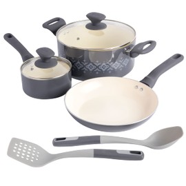 Spice by Tia Mowry Savory Saffron 7-Piece Healthy Nonstick Ceramic Cookware Set - Grey