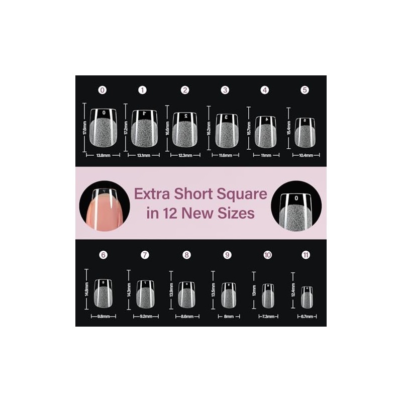 Misssix Kit de puntas de uñas de gel cuadradas extra