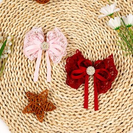 Xansema 2pcs Lace Hair Bows for Girls,Cute Bows Alligator Hair Clip Hair Barrettes Accessories for Teens Girls Kids (White)