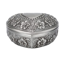 QANYEGN Vintage Jewelry Box, Metal Heart Shape Carved Flower Organizer, Antique Necklace Earring Storage Organizer for Women And Girls