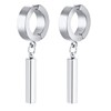Rockyu Men's Silver Stainless Steel Hoop Earrings with Dangle Bar