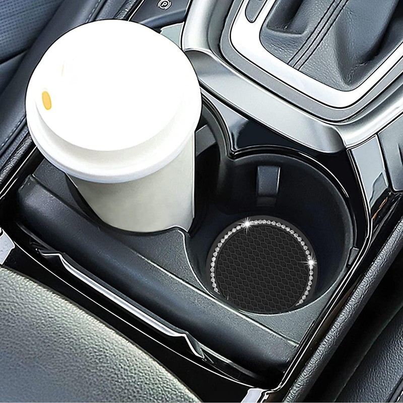 2 Pcs Black Bling Car Cup Holder Insert Coaster Anti-Slip