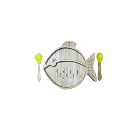 Baby & Toddler Bamboo Suction Plate Set for Feeding and Weaning - Yellow Fish Design by Bamboo Gift Company