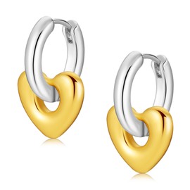 shinelab Heart Drop Earrings for Women, Love Dangle Hoop Earrings Two Tone Fashion Jewellery for Mother's Day
