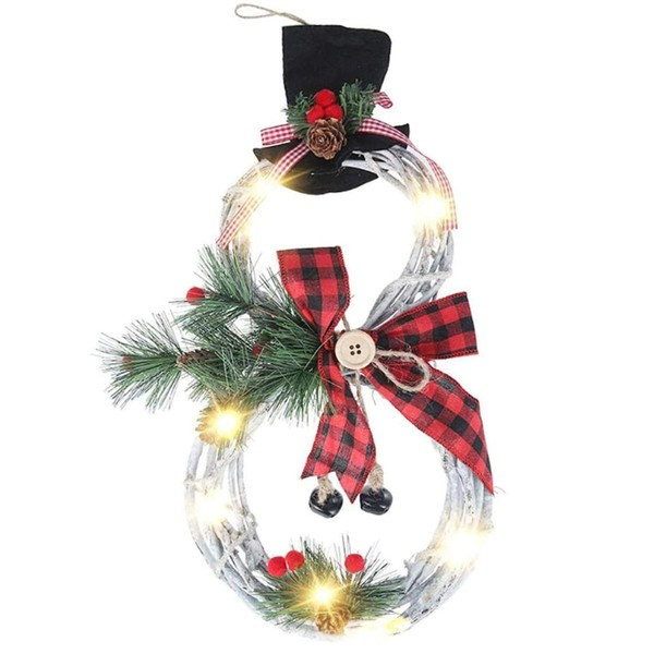 Snowman LED Light Wreath, Christmas Wreath, Stylish, Snowman Wreath, Door Wreath, Christmas Tree Decoration, Front Door, Entryway, Fireplace, Wall Hanging, Decoration, Christmas, Festival, Gift, Birthday, Gift, Scandinavian Style (Red)