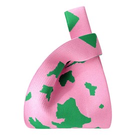 ANIMQUE Women Crochet Tote Bag Knitted Gift Bag Cute Milk Cow Pattern Sleeve Knot Bag Small Portable Purse Tote, Cow Pink Green