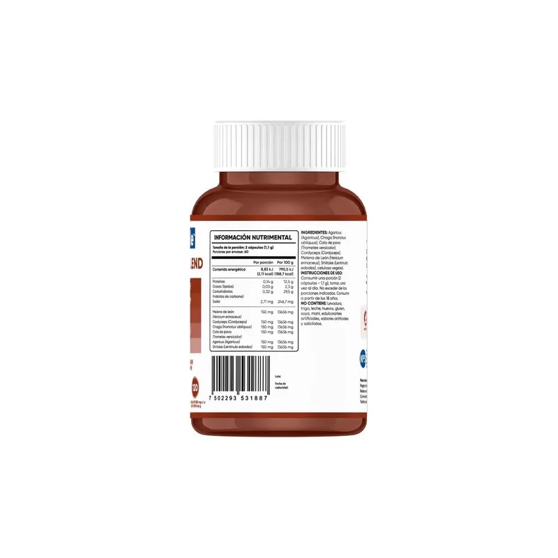 Suplemento Nutricional Multiblue Mushroom Blend Cápsulas Sin Gluten 120 Pzas
