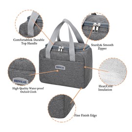 Insulated Lunch Bag Tote Bag for Women Wide Open Insulated Cooler Bag Water-Resistant Thermal Leak-Proof Lunch Organizer for Men Girls Outdoor Picnic Work (GreySquare)