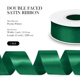 1 Inch Double Faced Green Satin Ribbon, 25 Yards Solid Silk Fabric Ribbons Perfect for Floral Bouquet Christmas Bows Gift Wrapping, Hair Accessories, Wedding Party Decoration, DIY Crafts