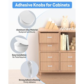 MeBantoo 2 Pack Adhesive Cabinet Handles, 3 Inch Self-Stick Knobs, Barn Door & Finger Pulls for Closets, Sliding Shower Glass Doors, Wardrobes, Drawers, Windows (2, White)