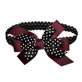 WEBB DIRECT2U WD2U Baby Girls Black Dotted Grosgrain Boutique Hair Bow Stretch Headband (Burgundy Maroon)