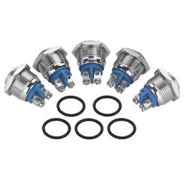 5 Pieces/Set Push Button 16 mm, Industrial Control Components Buttons and Indicators, 250 V Button Button, Waterproof, 2-Pin Mini Push Button, Self-Locking Metal (High Head)