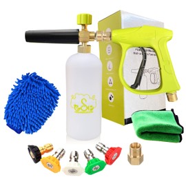 ESP Car Wash Foam Gun High Pressure Car Washer Household Water Gun Foam Generator Washing Snow Foam Blaster 5 Nozzle Tip M22 Adapter with 1 Liter Bottle Washing Mitts Towel