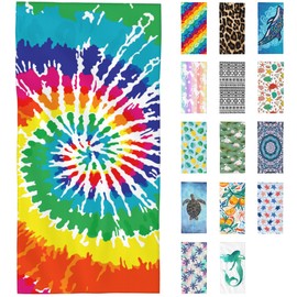 SAYOUZ Microfiber Beach Towel, Rainbow Tie Dye Beach Towels for Women Men, Extra Large 29.5” X 59”, Quick Drying Lightweight Sand Free Bath Swim Towel