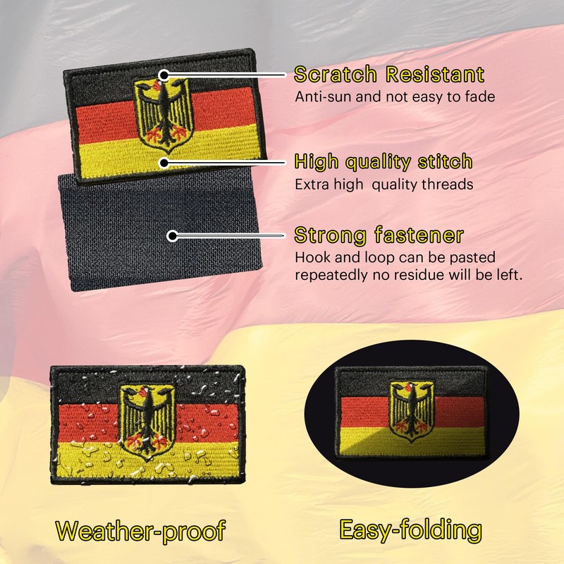 Germany Flag Patches for Iron-On 3 Velcro Patch Germany Flag