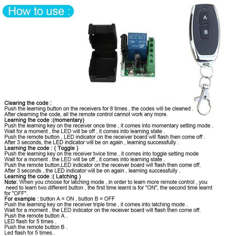 QIACHIP DC 12 V Wireless Remote Control Switch RF Relay