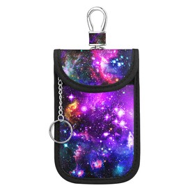 WIRESTER Faraday Bag for Key Fob, Anti-Theft Pouch, Car RFID Signal Blocking Key Fob Protector - Purple Nebula Galaxy