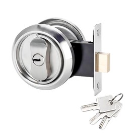 Qrity Round Door Handle, Pocket Door Lock, Stainless Steel Door Lock, Flush, Privacy Lock for Bedroom, Kitchen, Bathroom, with 3 Keys
