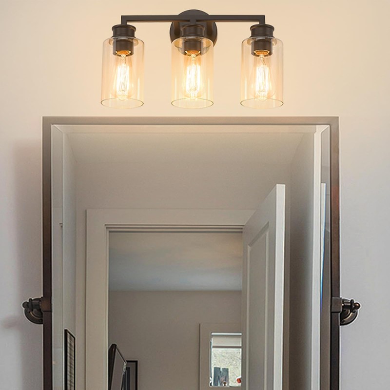 Emliviar 3-Light Oil Rubbed Bronze Vanity Light, Farmhouse Bronze Bathroom