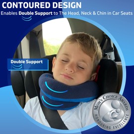 BCOZZY Kids Chin Supporting Travel Pillow for 3-7 Y/O- Stops the Head from Falling Forward- Comfortable Road Trip Essential. Soft, Washable, Small Size, Navy, Dog Bag and Dog Moodizz