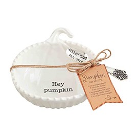 Mud Pie Thanksgiving Tidbit Set, Bowl 4 3/4" x 4 1/2" | Utensil 3 1/2", Pumpkin