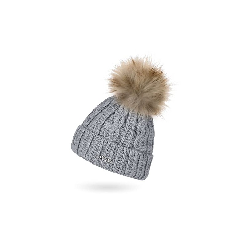 Neverless® Women's Knitted Hat with Inner Lining Fleece Fur Pompom