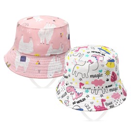 2pcs Kids Bucket Sun Hat, Cute Print Toddler Summer Sun Protection Bucket Hats with adjustable head drawstring, Adjustable Baby Hat for Infant Kids Toddler