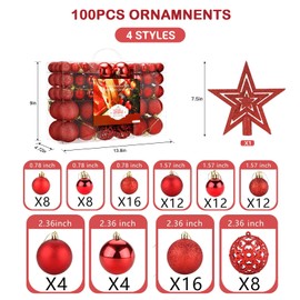 Aitsite Juego de 100 adornos para árbol de Navidad, miniesferas inastillables para decoraciones navideñas (rojo)