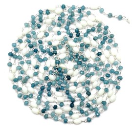 Blue Jade with Glass Pearl 36 Inch 92.5 Sterling Silver Plated 4 mm - 4 x 6 mm Rondelle Drum Faceted Smooth Beads Necklace Chains Bulk for DIY Necklace Bracelet Choker Jewellery Making 3 Feet