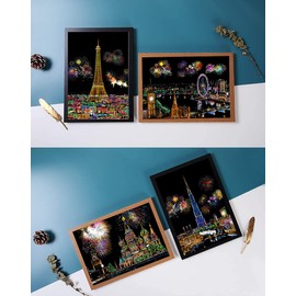 Scratch Painting, Scratch Art Rainbow Paper A4 for Adults and Kids,DIY Art Craft Night View Scratchboard with 4 Tools, 8 Pcs 11.6 X 8.3 Inches (North America Scenery)