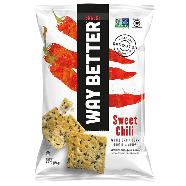 Way Better Snacks Sprouted Gluten Free Tortilla Chips, So Sweet Chili, 12 Count