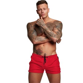 Mens Swim Trunks Quick Dry Swimwear Zipper Pockets, Swim Shorts with Mesh Lining Red