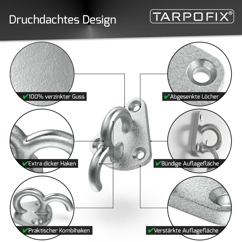 Tarpofix® Three-Hole Tarpaulin Hooks, Net Hooks for Trailer Tarpaulin and