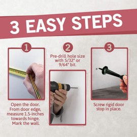 Jack N’ Drill 3-Inch Rigid Door Stop (12 Pack ) - Heavy Duty Solid Metal Door Stopper | Prevents Wall & Door Damage - Rigid Rubber Tip Door Stop for Kitchen, Bedroom, Office, Garage