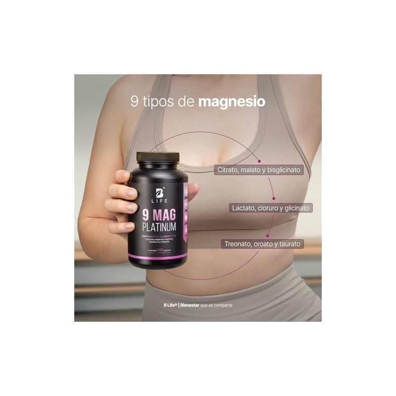 B Life Mezcla de 9 Magnesios Premium con 240 cápsulas