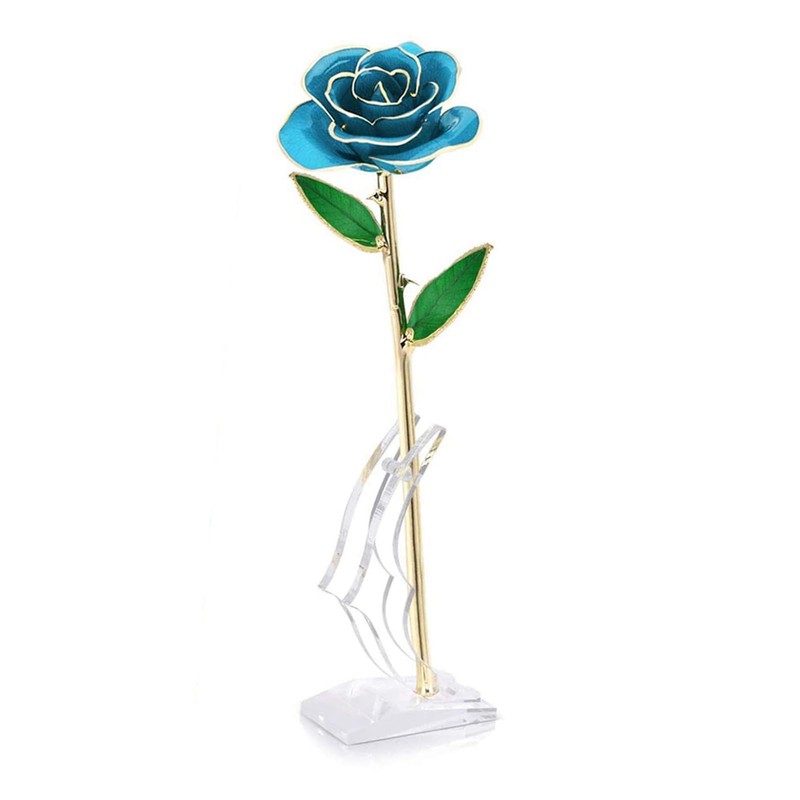 24k Gold Dipped Real Blue Rose 11-12 Inches Long with