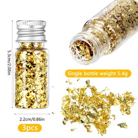3 Pcs Gold Foil Flakes for Resin, Metallic Foil Flakes for Resin Jewelry Making, Imitation Gold Foil Flakes Metallic Leaf for Nails Painting Crafts Slime (3 Color)
