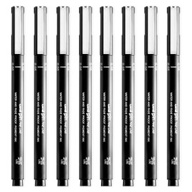Uni Pin Fineliner Drawing Pens - Black Ink - 0.05mm Tip - Pack of 8