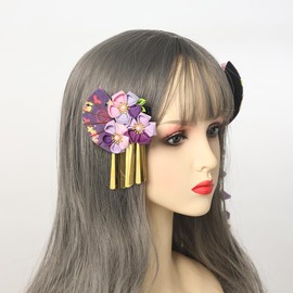 2Pcs Womens Japanese Kimono Flower Hair Clips Tassel Hair Hairpins Traditional Kanzashi Hair Accessories Set